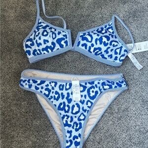NWT CupShe Blue Leopard Print Bikini Set